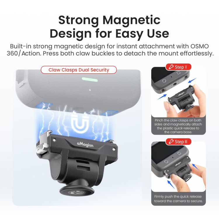 AMagisn Adjustable Quick Release Adapter For DJI Osmo 360/Action 5 Pro/4/3 - 4-Level Fast Perspective Switch - Black