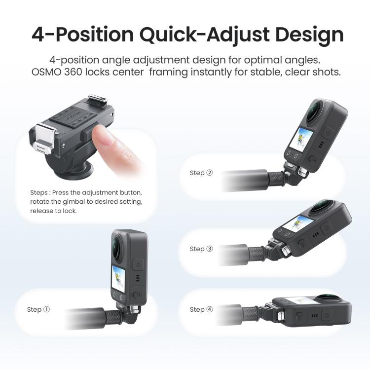 AMagisn Adjustable Quick Release Adapter For DJI Osmo 360/Action 5 Pro/4/3 - 4-Level Fast Perspective Switch - Black