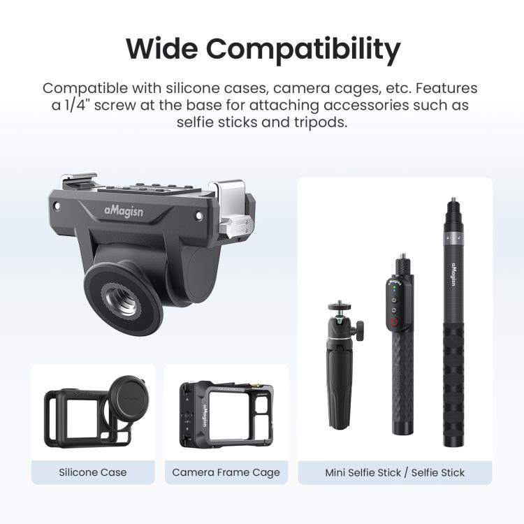 AMagisn Adjustable Quick Release Adapter For DJI Osmo 360/Action 5 Pro/4/3 - 4-Level Fast Perspective Switch - Black