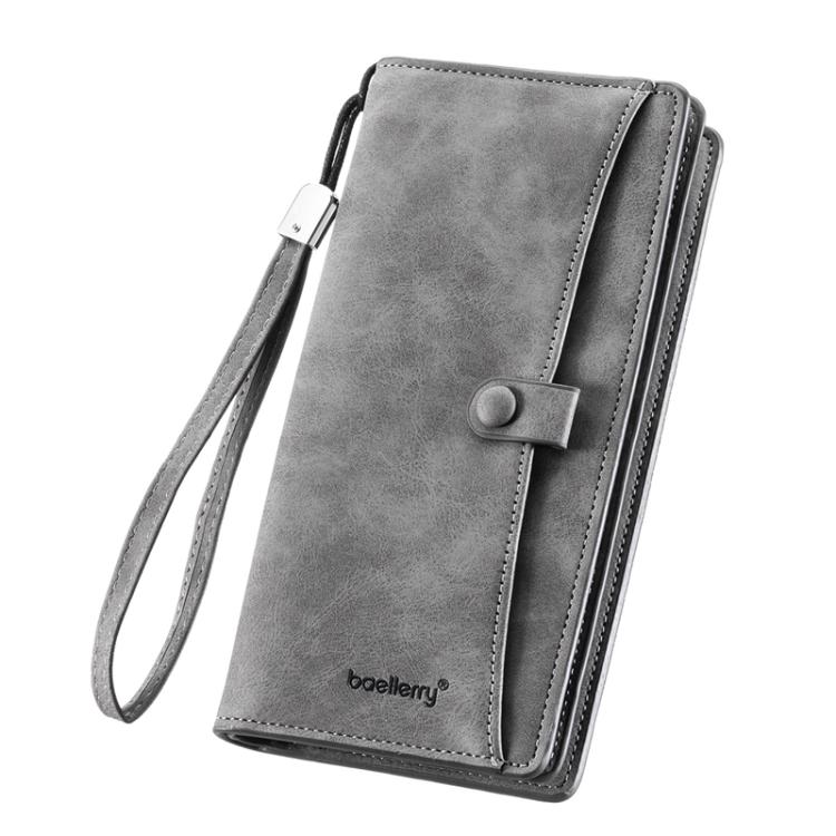 Baellerry C3258 Men Long Wallet Business Casual Snap Closure Money Clip Matte Finish Multi-Card Zipper Clutch