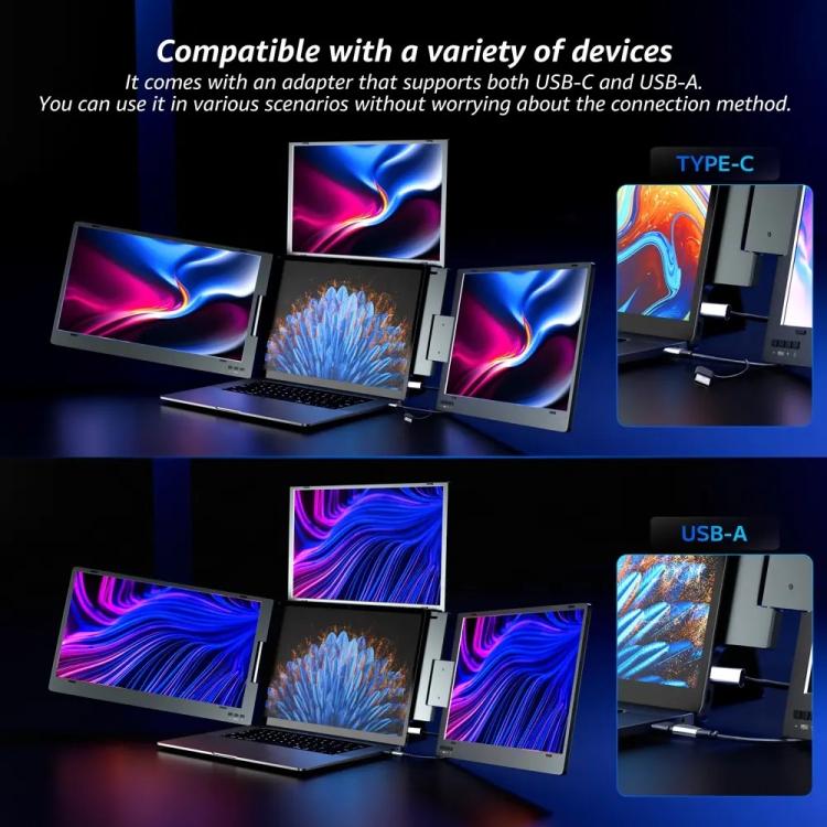 15.6 inch Triple-Screen One-Cable Connection 1080P Laptop Extension Display Portable Monitor