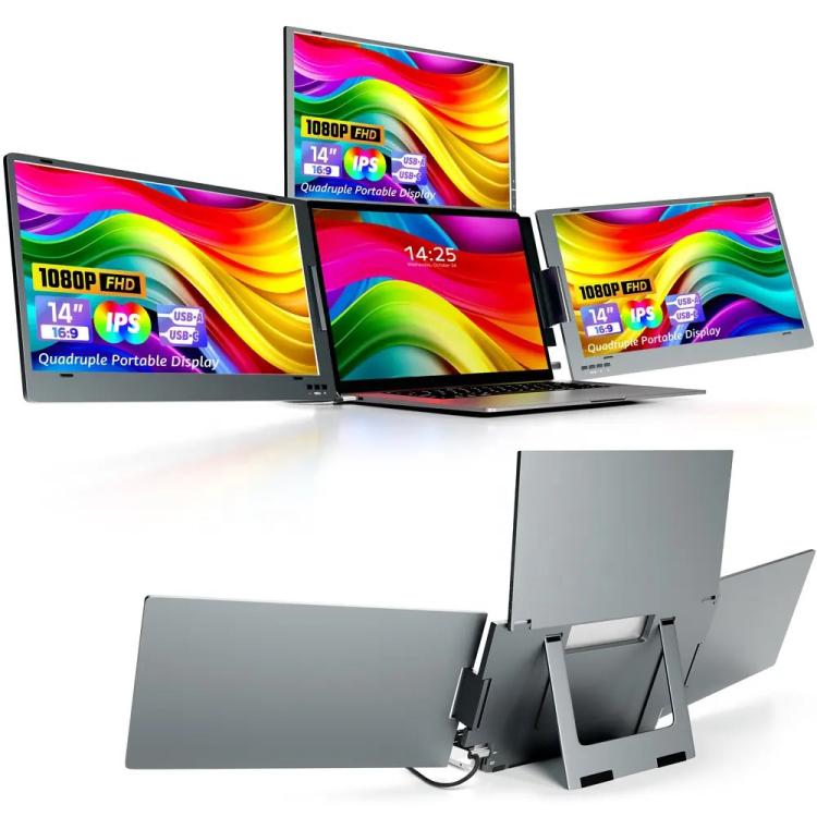 14 inch Triple-Screen One-Cable Connection 1080P Laptop Extension Display Portable Monitor