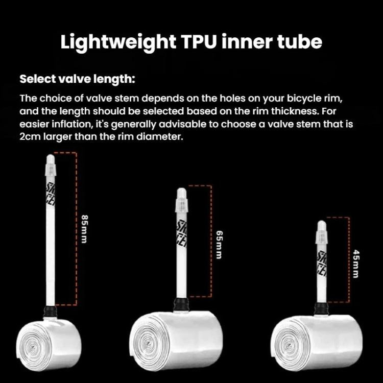 ENLEE Bike Presta Valve Lightweight TPU Inner Tube, Spec: Road 23-32C 65mm