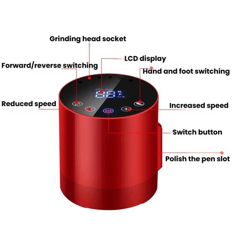 BLUEQUE BQ-213 Cylindrical Nail Buffer Electric Nail File Cuticle Remover Tool, Spec: EU Plug  - Red