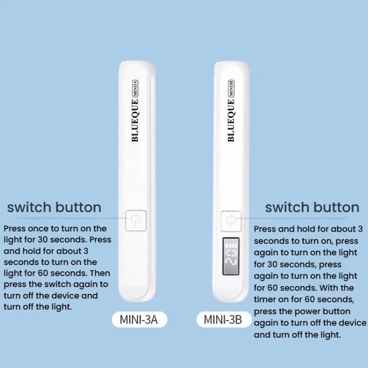 BLUEQUE Handheld 3W Rechargeable LED Nail Drying Lamp Single-Nail Tip Curing Lamp, Spec: 3A Push-Button  - White
