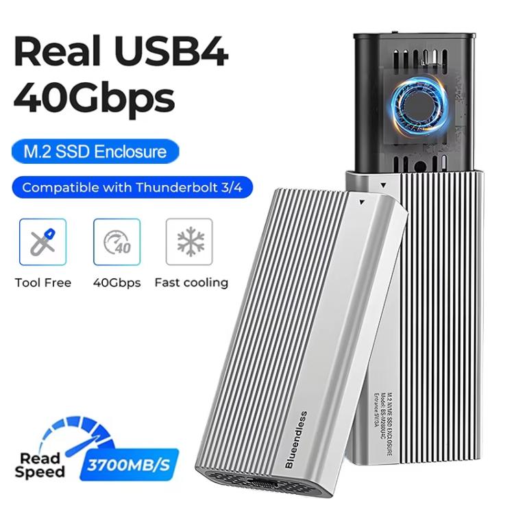 Blueendless M280U4C USB4 Portable Hard Drive Enclosure With Switch & Fan Solid-State M.2 NVMe Drive Enclosure External SSD Enclosure