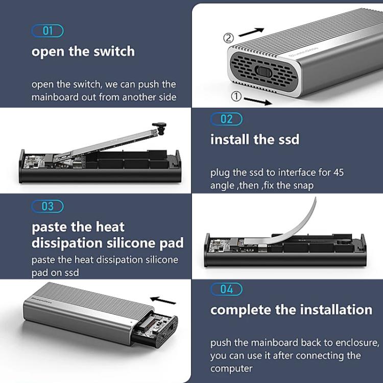 Blueendless M280U4C USB4 Portable Hard Drive Enclosure With Switch & Fan Solid-State M.2 NVMe Drive Enclosure External SSD Enclosure