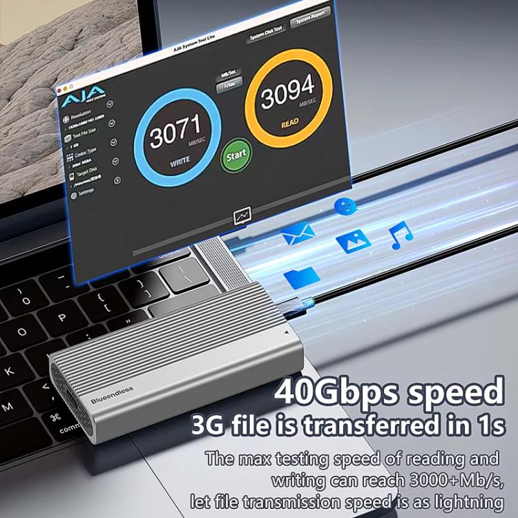 Blueendless M280U4C USB4 Portable Hard Drive Enclosure With Switch & Fan Solid-State M.2 NVMe Drive Enclosure External SSD Enclosure