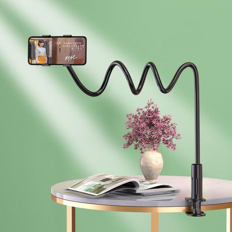 75cm Flexible Gooseneck Phone Holder for Desk & Bed Spiral Locking Base with 360-degree Adjustable Phone Clip - Black