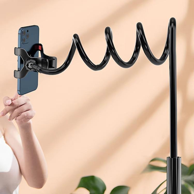75cm Flexible Gooseneck Phone Holder for Desk & Bed Spiral Locking Base with 360-degree Adjustable Phone Clip - Black