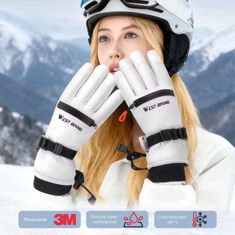 WEST BIKING Touchscreen Ski Gloves Windproof & Waterproof Winter Gloves with Anti-Slip Palm, Zipper Pocket for Snow Pass, Size: M