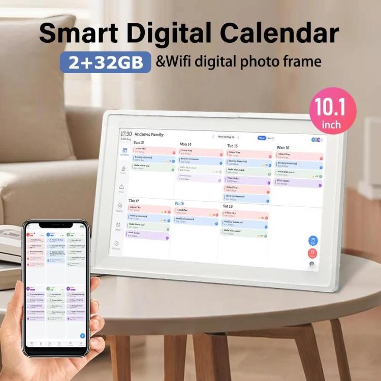 10.1-Inch WiFi Smart Digital Calendar Frame Planner Touchscreen Display With App Control UK Plug