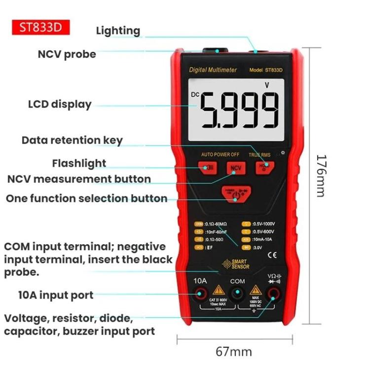 SMART SENSOR High-Precision Multifunctional Portable Automatic Digital Multimeter