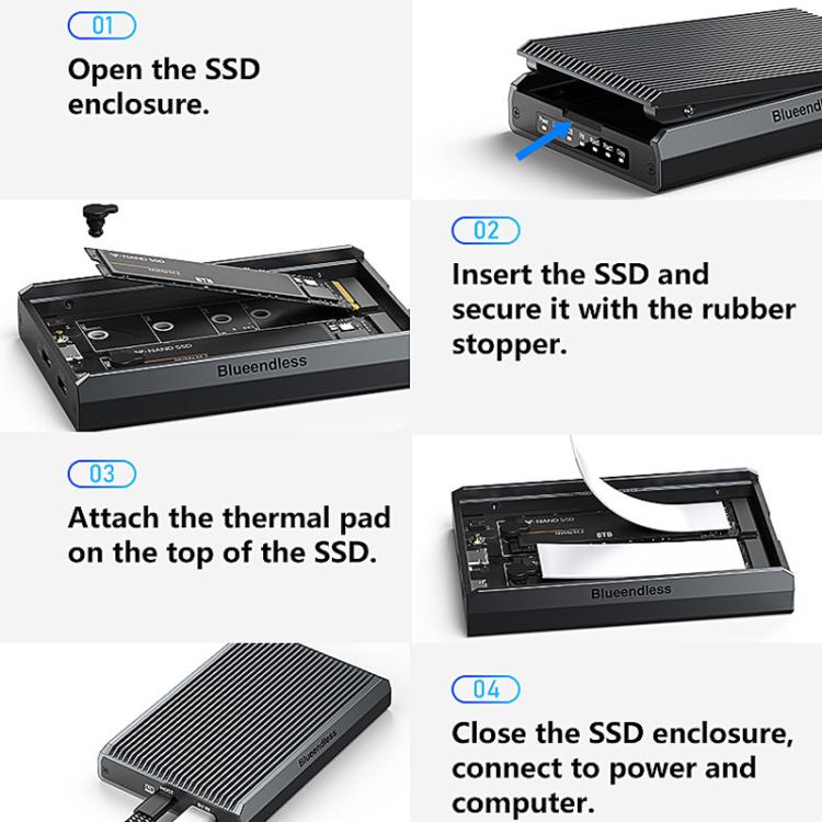 Blueendless DB280A3 M.2 Disk Array Enclosure NVMe / SATA Dual-Protocol RAID Portable SSD Enclosure 20Gbps Offline Copy