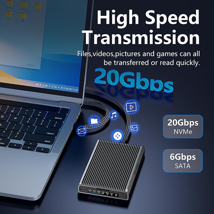 Blueendless DB280A3 M.2 Disk Array Enclosure NVMe / SATA Dual-Protocol RAID Portable SSD Enclosure 20Gbps Offline Copy