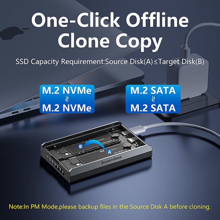 Blueendless DB280A3 M.2 Disk Array Enclosure NVMe / SATA Dual-Protocol RAID Portable SSD Enclosure 20Gbps Offline Copy