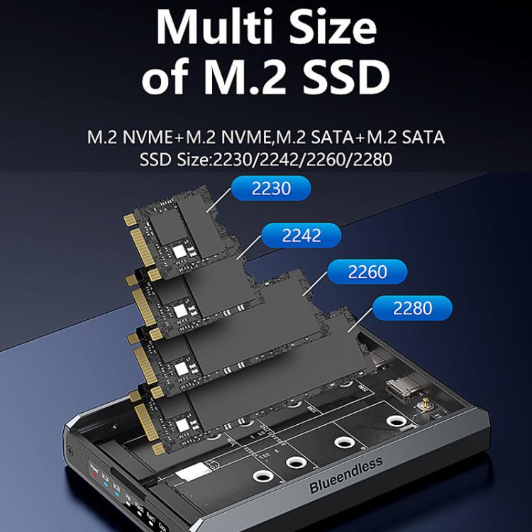 Blueendless DB280A3 M.2 Disk Array Enclosure NVMe / SATA Dual-Protocol RAID Portable SSD Enclosure 20Gbps Offline Copy
