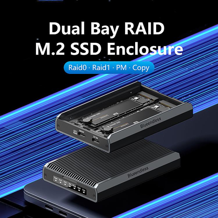 Blueendless DB280A3 M.2 Disk Array Enclosure NVMe / SATA Dual-Protocol RAID Portable SSD Enclosure 20Gbps Offline Copy