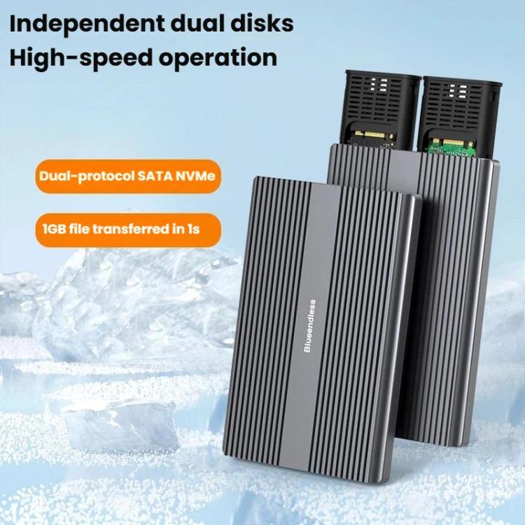 Blueendless M2826SN M.2 NVMe+SATA Portable Hard Drive Enclosure Dual-Bay External M.2 Reader