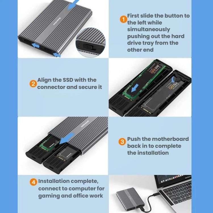 Blueendless M2826SN M.2 NVMe+SATA Portable Hard Drive Enclosure Dual-Bay External M.2 Reader