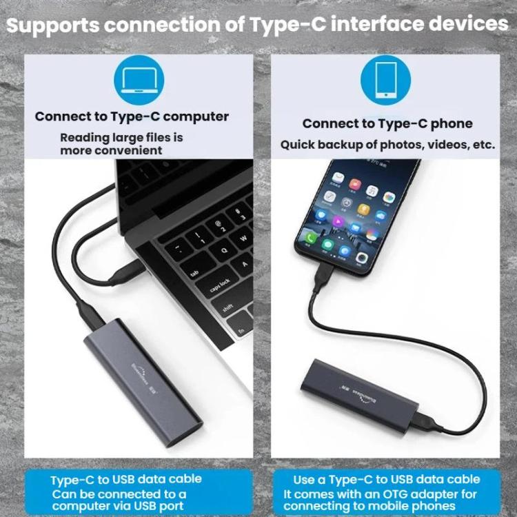 Blueendless 2802N Aluminum Alloy NVMe Portable Hard Drive Enclosure With Screw-Lock M.2 SSD Reader, Spec: With USB+Type-C Cable