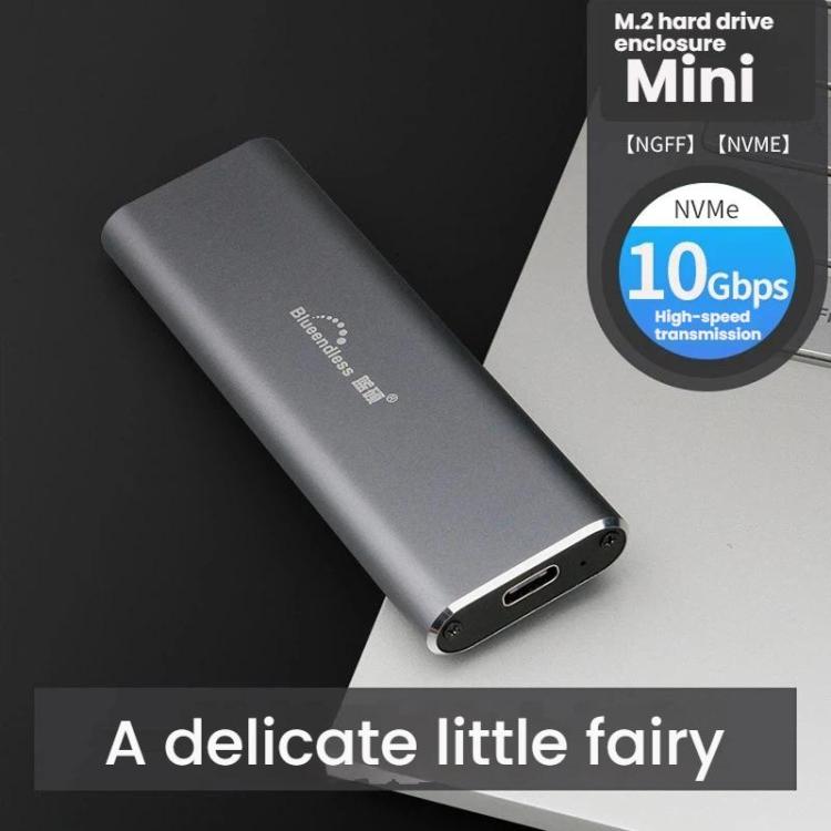 Blueendless 2802N Aluminum Alloy NVMe Portable Hard Drive Enclosure With Screw-Lock M.2 SSD Reader, Spec: With USB+Type-C Cable