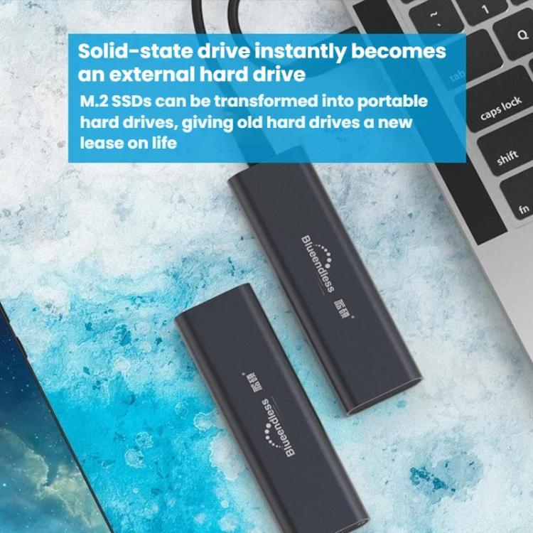 Blueendless 2802N Aluminum Alloy NVMe Portable Hard Drive Enclosure With Screw-Lock M.2 SSD Reader, Spec: With USB+Type-C Cable