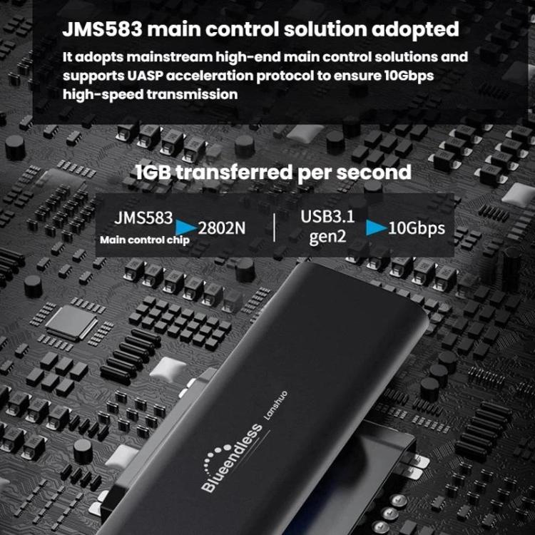Blueendless 2802N Aluminum Alloy NVMe Portable Hard Drive Enclosure With Screw-Lock M.2 SSD Reader, Spec: With USB+Type-C Cable