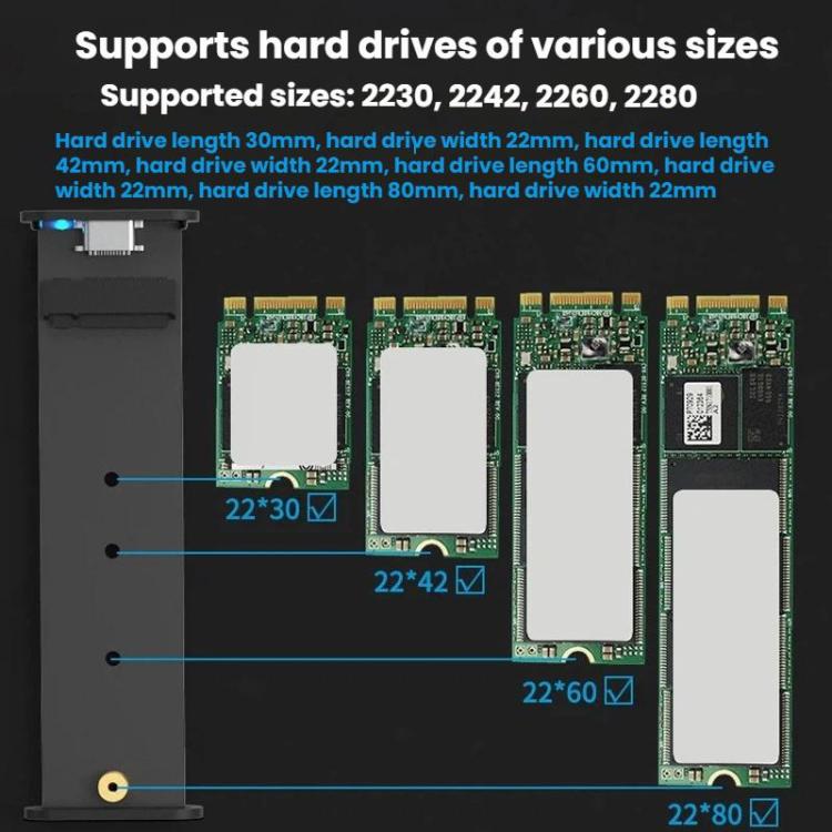 Blueendless 2802N Aluminum Alloy NVMe Portable Hard Drive Enclosure With Screw-Lock M.2 SSD Reader, Spec: With USB+Type-C Cable