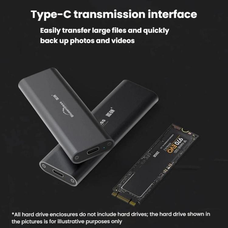 Blueendless 2802N Aluminum Alloy NVMe Portable Hard Drive Enclosure With Screw-Lock M.2 SSD Reader, Spec: With USB Cable