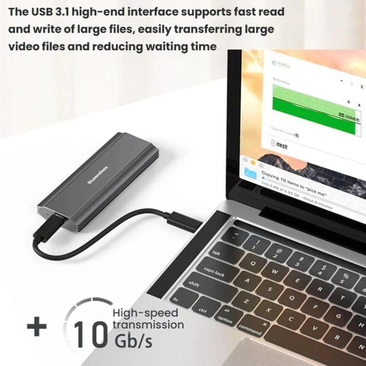 Blueendless M.2 Dual-Protocol Portable Hard Drive Enclosure NVMe/SATA Universal Aluminum Alloy SSD Enclosure, Style: Curved With Type-C To USB Cable