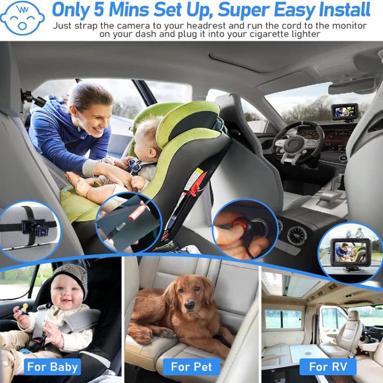 4.3 Inch 1080P HD Car Baby Monitor Infrared Night Vision Camera, Spec: With Cigarette Lighter