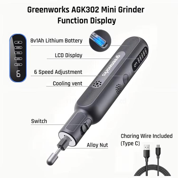 Greenworks 8V Mini Grinder 52pcs Grinding Rotary Tools Combo Cordless Variable Speed Wireless Engraver AGK302