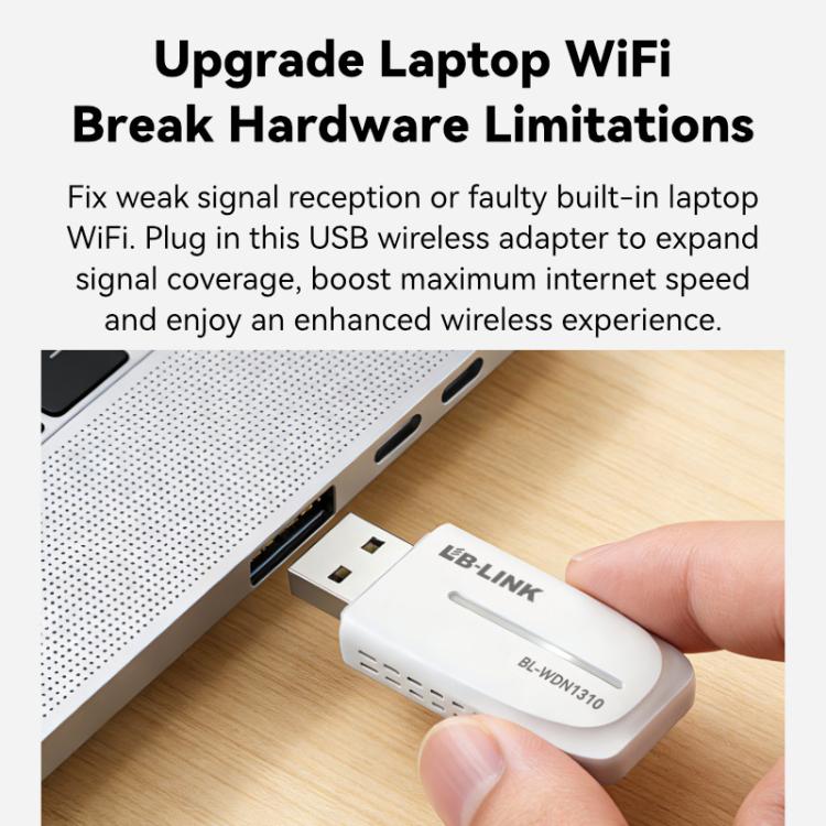 LB-LINK BL-WDN1310 1300Mbps Driver-Free Dual-Band 5GHz Desktop/Laptop Wireless Network Adapter Receiver Transmitter USB External Network Card - White