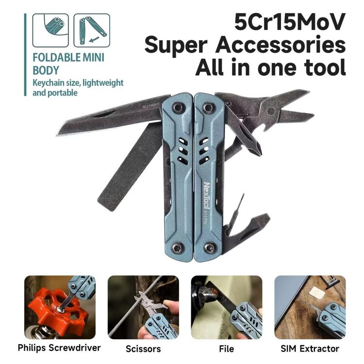 NexTool S11 Pro Mini Sailor 12-In-1 Outdoor Multi Tool Pocket Knife Folding Pliers Wire Cutters EDC Survival Kit - Blue Black