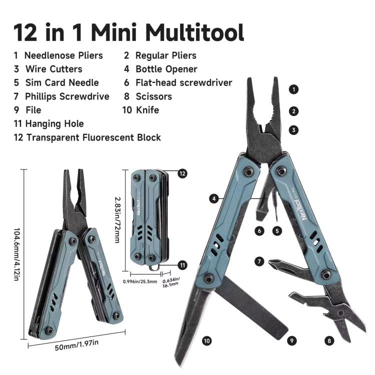 NexTool S11 Pro Mini Sailor 12-In-1 Outdoor Multi Tool Pocket Knife Folding Pliers Wire Cutters EDC Survival Kit - Blue Black