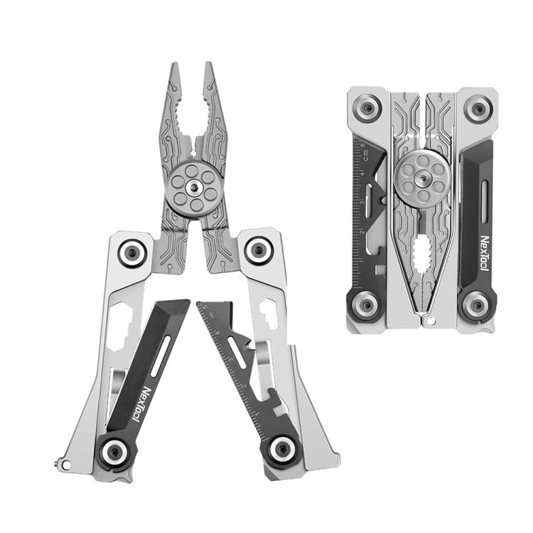 Nextool Silver Blade EDC Tool 14 In 1 Pocket Folding Pliers Screwdriver Wrench Knife With Leather Case - NE20182