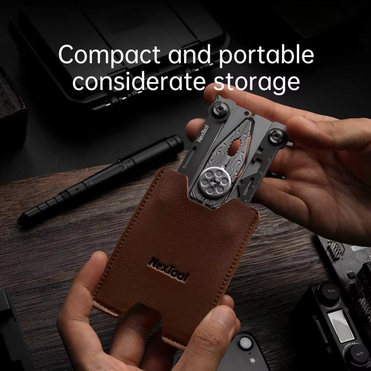 Nextool Silver Blade EDC Tool 14 In 1 Pocket Folding Pliers Screwdriver Wrench Knife With Leather Case - NE20182