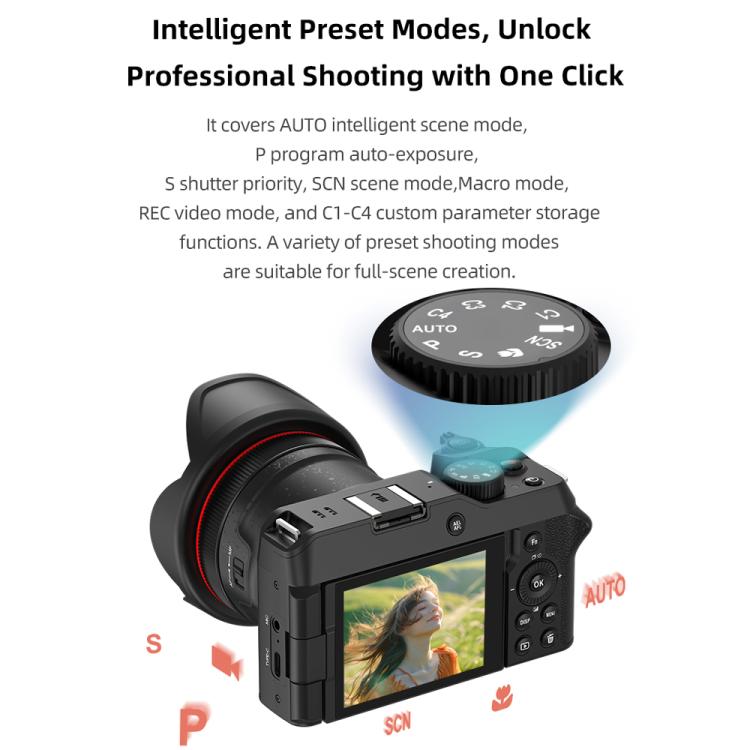 G650 5K / 72MP WiFi Digital Video Camera Camcorder 2.8 Inch IPS Screen 12X Optical Zoom - Black