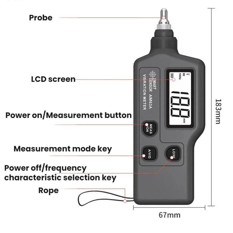 SMART SENSOR Explosion-Proof Handheld Portable High-Precision Motor Vibration Meter - AM63A
