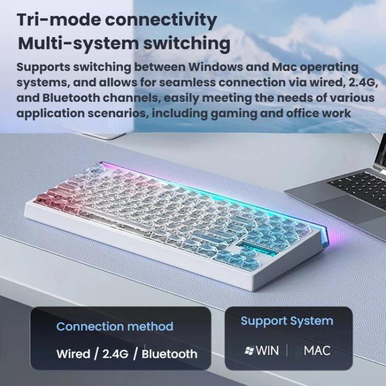 LANGTU T87 Hot-Pluggable Wireless Bluetooth Triple-Mode Mechanical Keyboard Office & Gaming Keyboard, Style: BlackBerry Side-Etched Matcha Iced Axis Dual 8K Ultra