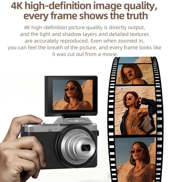 D27 4K Vlogging Camera 64MP Photo, 6x Optical Zoom, 180-Degree Flip Screen & WiFi Connectivity