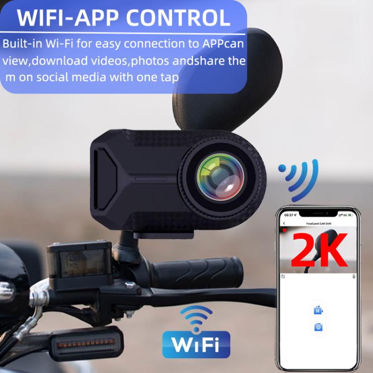 M1 IP66 Waterproof WIFI Motorcycle Dash Camera 2K HD Portable Recorder - Black