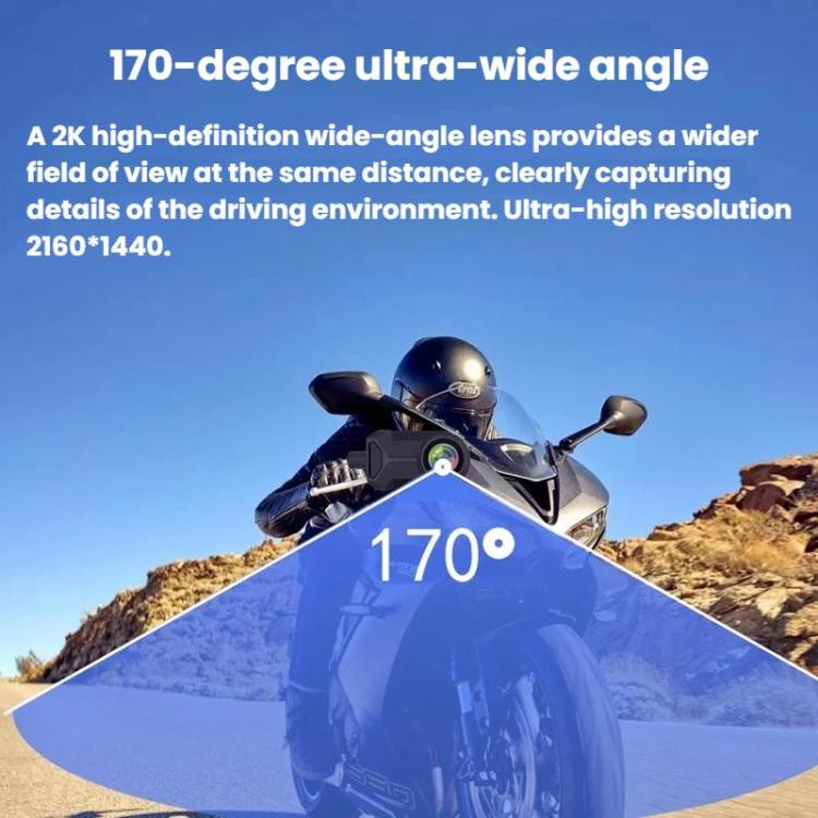 M1 IP66 Waterproof WIFI Motorcycle Dash Camera 2K HD Portable Recorder - Black