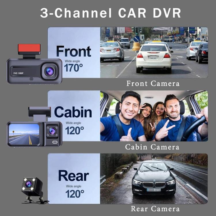 G98 HD 1080P Dash Camera Infrared DVR Recorder, Spec: Front + Inside + Rear