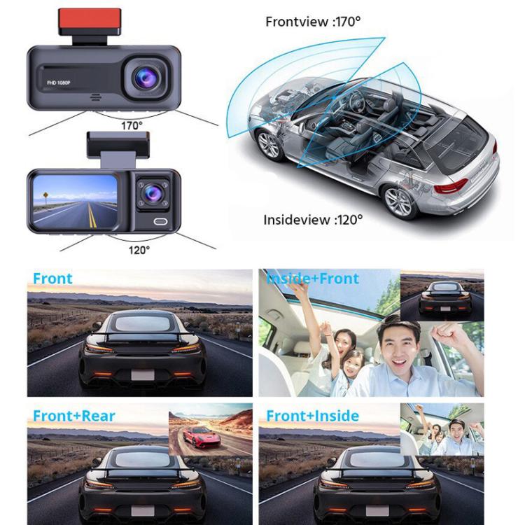 G98 HD 1080P Dash Camera Infrared DVR Recorder, Spec: Front + Inside + Rear