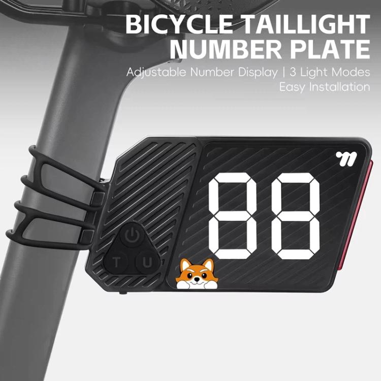 WEST BIKING USB-C Rechargeable Bicycle Number Plate Light 3 Light Modes, Adjustable Number 0-99 - Black