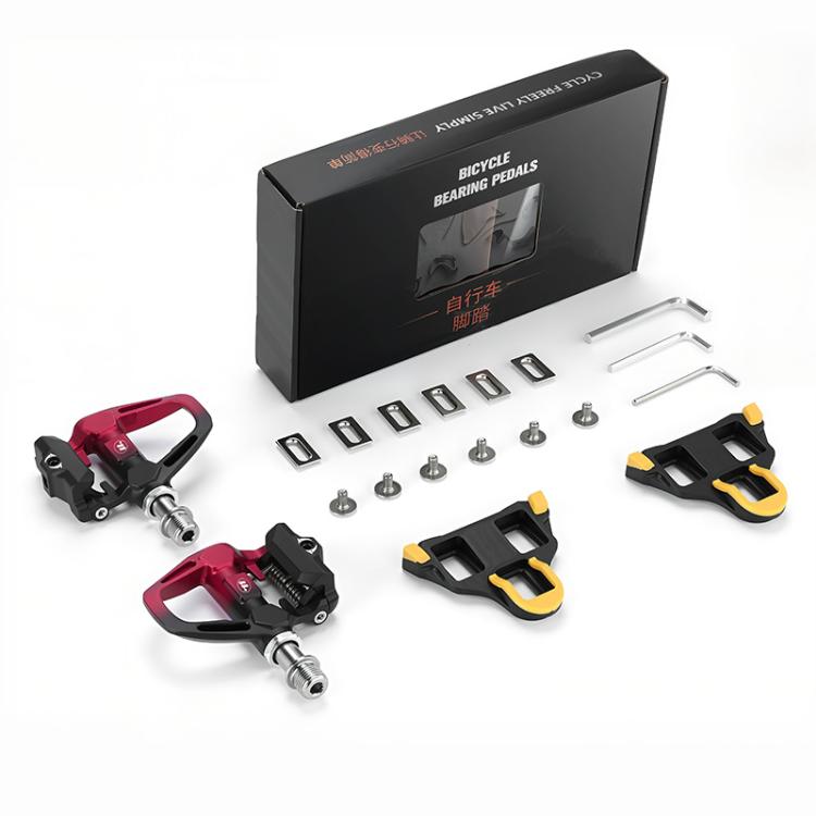 WEST BIKING Lightweight SPD-Compatible Road Bike Clipless Pedals - with Cleats and High-Efficiency Bearings Black Red Titanium