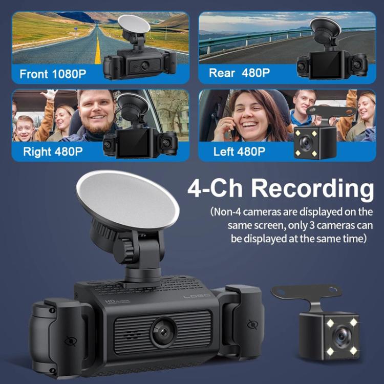 A7 1080P Dash Camera HD Night Vision Car Recorder, Spec: Front+Left+Right+Rear