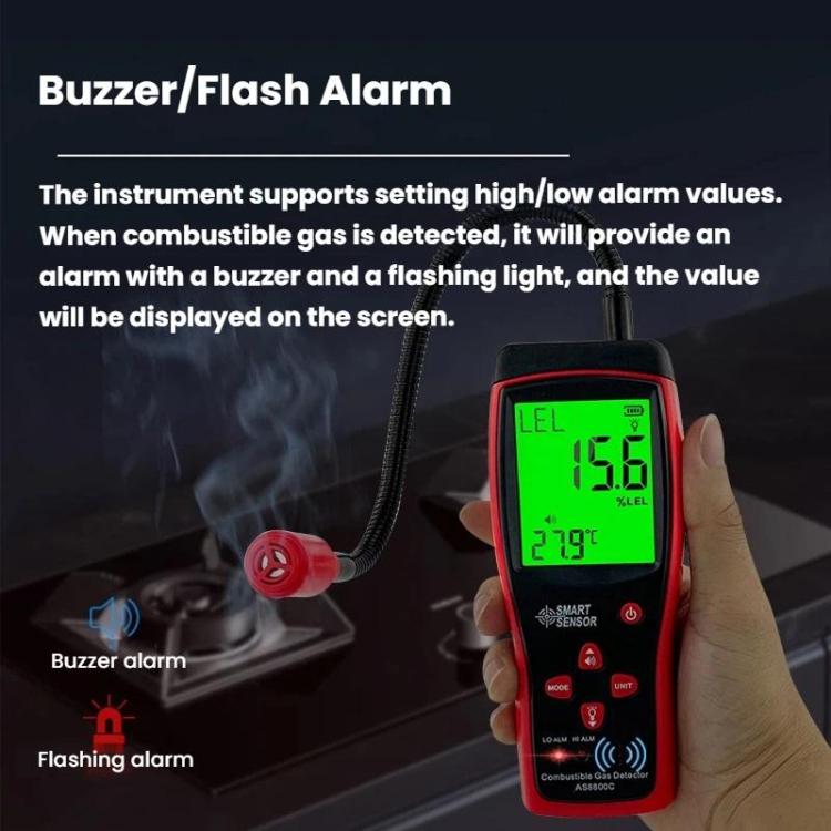 SMART SENSOR AS8800C Portable Digital Display Combustible Gas Detector High-Precision Alarm Gas Leak Detector